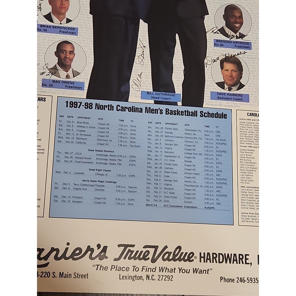 1997-1998 UNC Autograph North Carolina Tarheels Basketball Poster Team Calendar - Picture 7 of 8